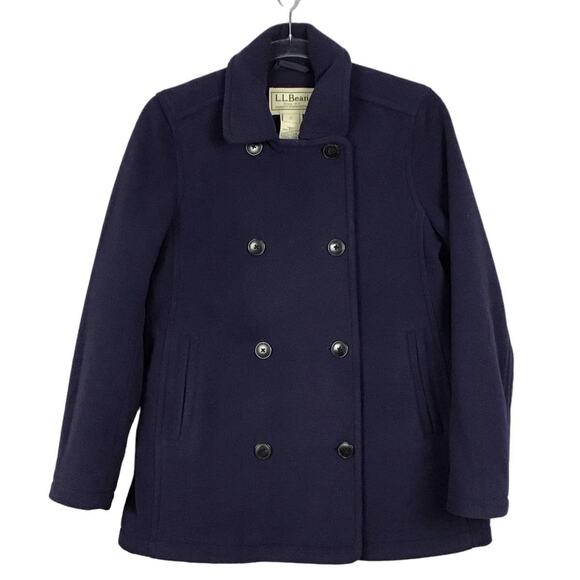 L.L. Bean Classic Double Breasted Peacoat Deepest Blue Navy sz Small 2 4 6 - Picture 4 of 14